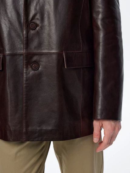 Кожаный пиджак премиум класса для мужчин 557, коричневый, размер 52, артикул 29680-2
