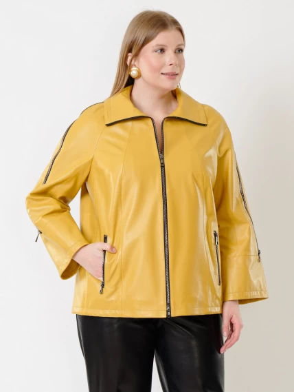 Кожаная женская куртка оверсайз 385, желтая, размер 50, артикул 91331-2