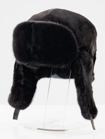 Головной убор из меха норки мужской Ушанка, черный, размер 58, артикул 150020-0