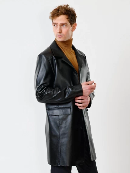 Удлиненный кожаный мужской пиджак премиум класса 539, черный, размер 52, артикул 29550-0