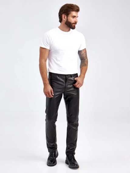 Мужские брюки из натуральной кожи премиум класса 01, черные, размер 48, артикул 120012-0
