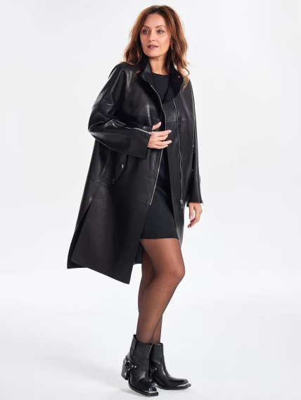 Модное женское кожаное пальто на молнии премиум класса 3041, черное, размер 46, артикул 63400-2