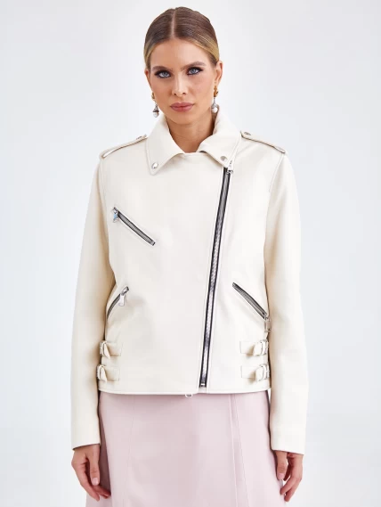 Кожаная женская куртка косуха премиум класса 3036, белая, размер 46, артикул 23171-3