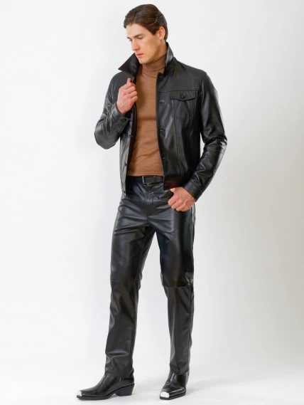Кожаный комплект мужской: Куртка 550 + Брюки 01, черный, размер 48, артикул 140190-1