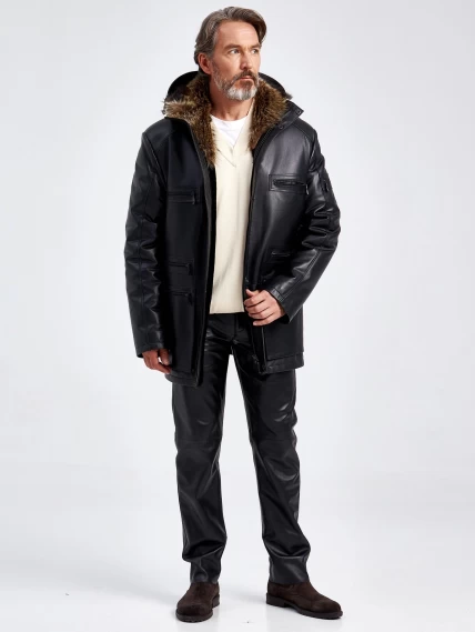 Зимняя мужская кожаная куртка на подкладке из овчины премиум класса 513мех, черная, размер 54, артикул 41740-5