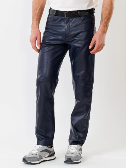 Мужские брюки из натуральной кожи премиум класса 01, синие, размер 48, артикул 120010-4