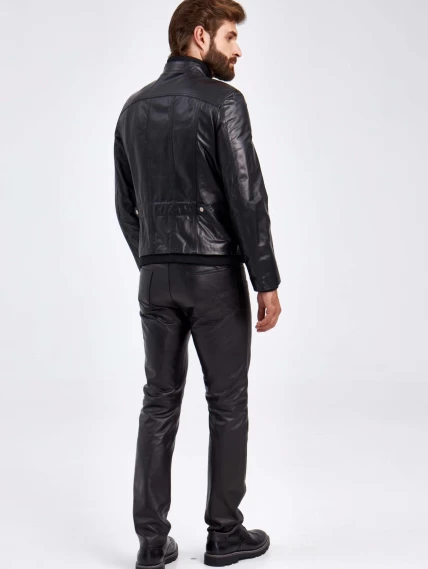 Мужская короткая кожаная куртка бомбер 2010-14, черная, размер 50, артикул29280-2