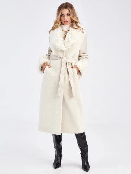 Модное женское пальто из меховой овчины с воротником тиградо премиум класса 2031, белое, размер 44, артикул 63930-4
