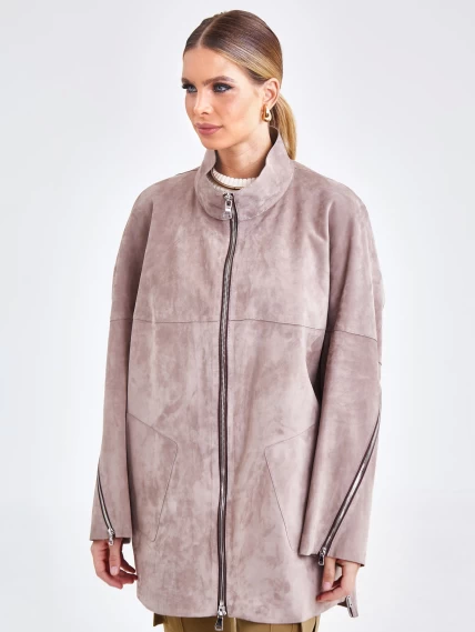 Женская замшевая куртка оверсайз премиум класса 3037 , светло-коричневая, размер 50, артикул 23161-3