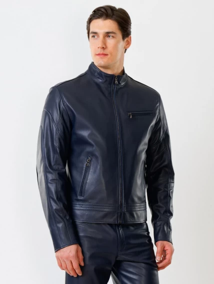 Кожаный комплект мужской: Куртка 506о + Брюки 01, синий, размер 48, артикул 140040-5