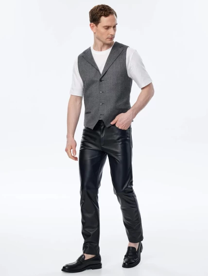 Мужские брюки из натуральной кожи премиум класса 01, черные, размер 48, артикул 120020-0