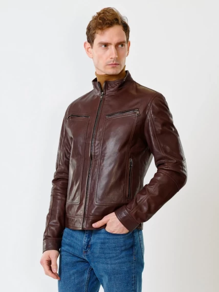 Кожаная куртка мужская 507, коричневая, размер 48, артикул 28420-5