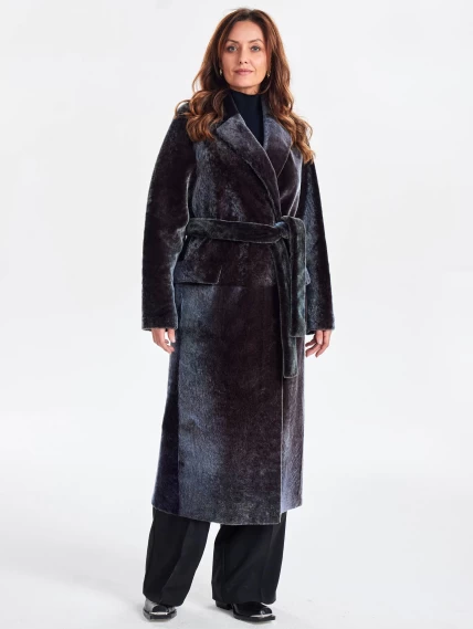 Длинное двустороннее женское пальто из астрагана с поясом премиум класса 2048, баклажановое, размер 48, артикул 63310-3