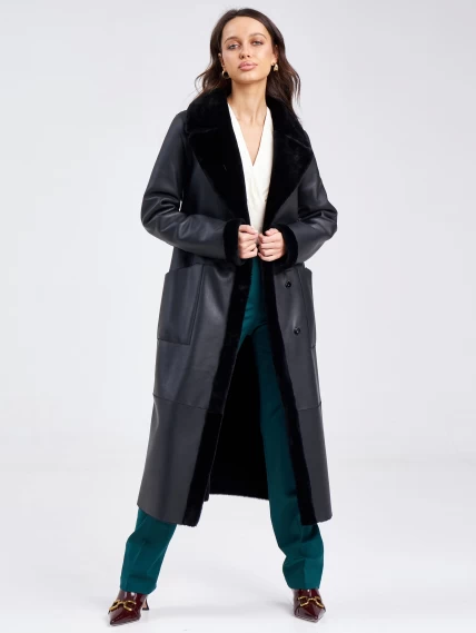 Классическое женское пальто из натуральной овчины премиум класса 2006, черное, размер 48, артикул 63690-0