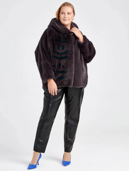 Демисезонный комплект женский: Куртка из меха норки 18111(к) + Брюки 02, фиолетовый/черный, размер 50, артикул 111285-0
