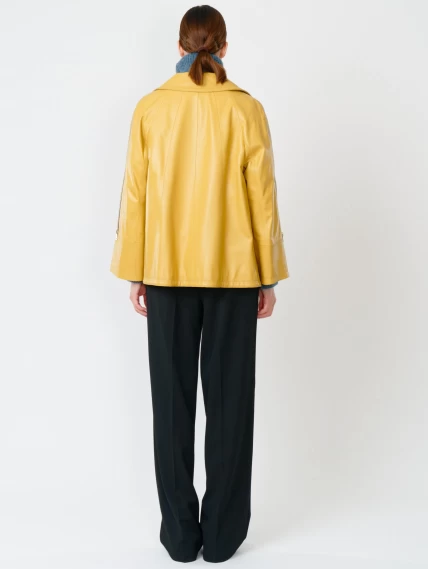 Кожаная женская куртка оверсайз 385, желтая, размер 50, артикул 90570-4