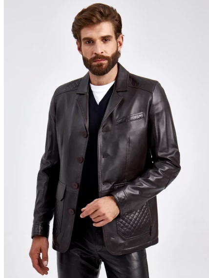 Кожаный пиджак мужской 530, коричневый, размер 50, артикул 29120-0