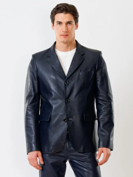 Кожаный костюм мужской: Пиджак 543 + Брюки 01, синий, размер 48, артикул 140150-4
