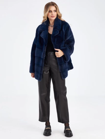 Женская куртка автоледи поперечка из меха норки Кейт, синяя, размер 56, артикул 33910-5