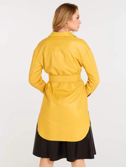 Кожаная женская рубашка с поясом из натуральной кожи 01, желтая, размер 44, артикул 90490-4