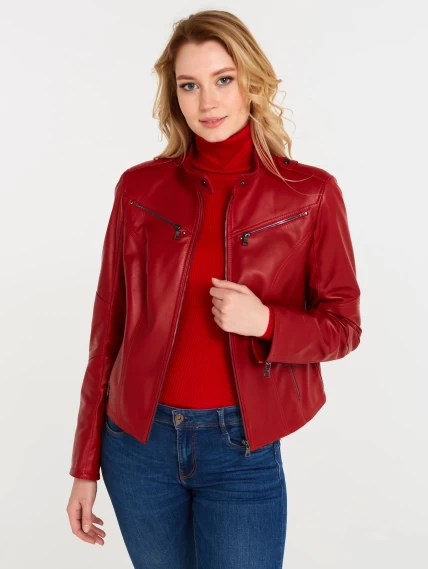 Кожаная куртка женская 399, красная, размер 52, артикул 18370-0