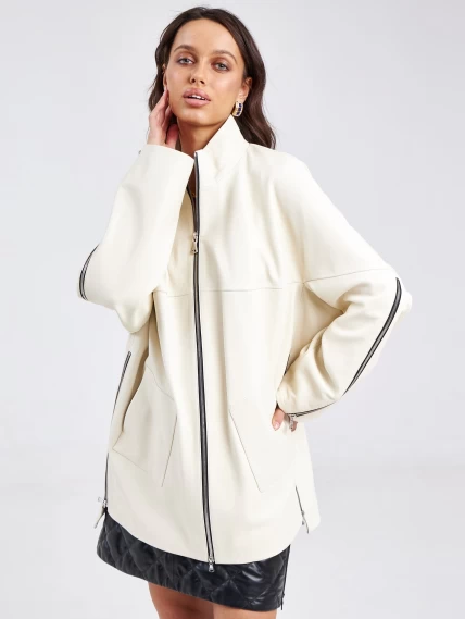 Кожаная женская куртка оверсайз премиум класса 3038, белая, размер 50, артикул 23150-5
