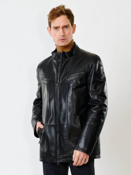 Мужская утепленная кожаная куртка пять молний премиум класса 537ш, черная, размер 50, артикул 40221-6