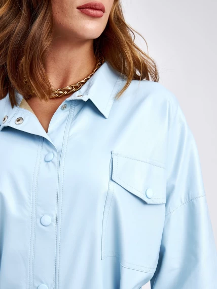Кожаная рубашка женская из экокожи 4820791, голубая, размер 46, артикул 85690-4