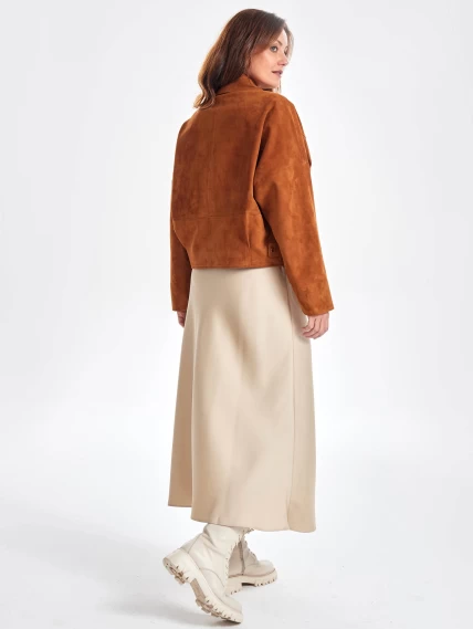 Замшевая короткая куртка косуха для женщин премиум класса 3051з, виски, размер 44, артикул 23410-6
