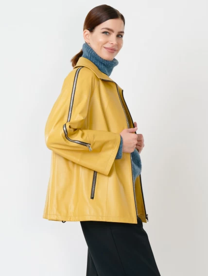 Кожаная женская куртка оверсайз 385, желтая, размер 50, артикул 90570-5