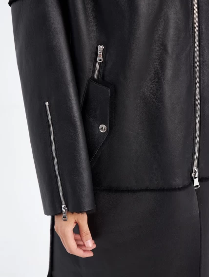 Молодежное женское пальто из натуральной овчины премиум класса 2029, черное, размер 50, артикул 63910-2