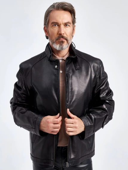 Кожаная куртка мужская Кельвин, черная, размер 58, артикул 29160-5