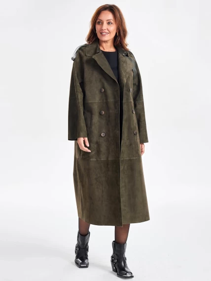 Замшевое двубортное женское пальто френч премиум класса 3070з, хаки, размер 44, артикул 63380-0