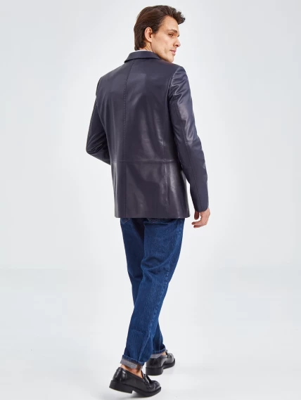 Мужской кожаный пиджак на ручном стежке премиум класса 543, синий, размер 48, артикул 27320-4