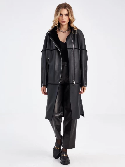 Молодежное женское пальто из натуральной овчины премиум класса 2029, черное, размер 50, артикул 63910-5