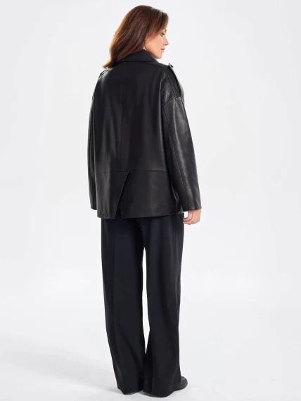 Кожаный женский пиджак оверсайз премиум класса 3068, черный, размер 44, артикул 23830-1
