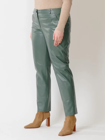Кожаные зауженные женские брюки из натуральной кожи 03, оливковые, размер 44, артикул 85381-5
