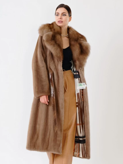 Пальто из меха норки с соболем женское 19009(ав), пастельное, размер 52, артикул 32680-6