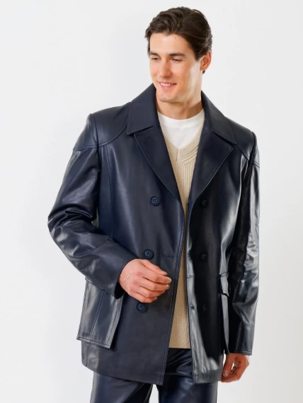 Кожаный комплект мужской: Куртка 549 + Брюки 01, синий, размер 48, артикул 140180-4