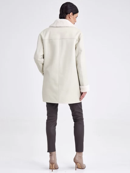 Короткая женская дубленка пиджак с поясом премиум класса 2011, белая, размер 48, артикул 62670-2