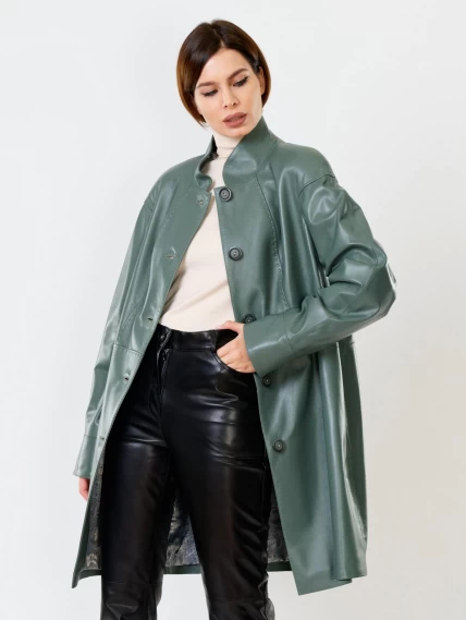 Кожаный комплект женский: Куртка 378 + Брюки 03, оливковый/черный, размер 46, артикул 111158-4