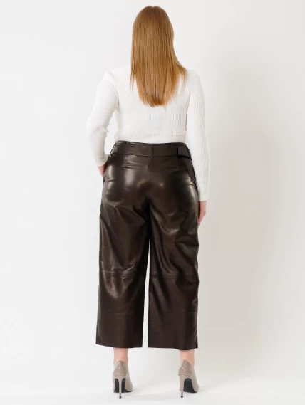 Кожаные укороченные женские брюки из натуральной кожи 05, черные, размер 42, артикул 85402-1