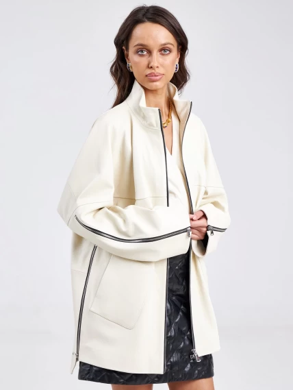 Кожаная женская куртка оверсайз премиум класса 3038, белая, размер 50, артикул 23150-1