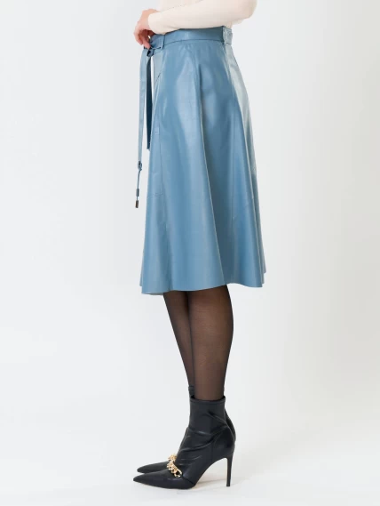 Кожаная расклешенная юбка из натуральной кожи 01рс, голубая, размер 46, артикул 85360-6