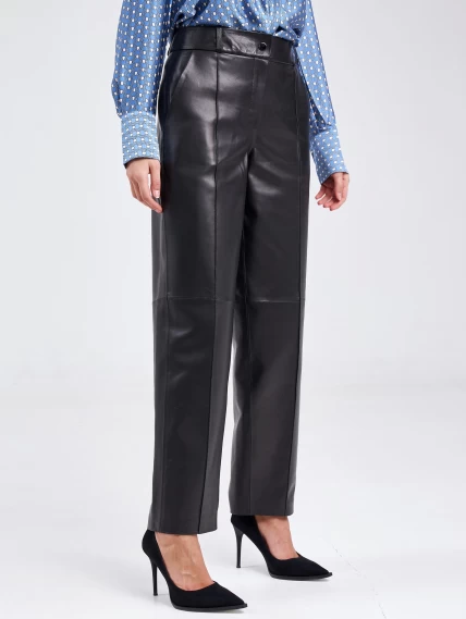 Женские кожаные брюки со стрелкой из натуральной кожи премиум класса 08, черные, размер 46, артикул 85920-4