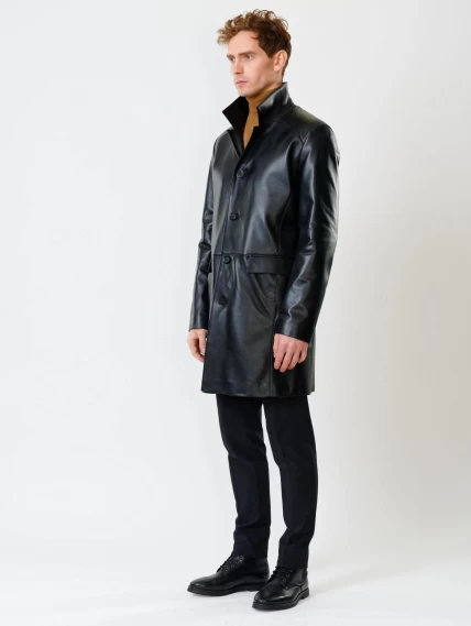 Удлиненный кожаный мужской пиджак премиум класса 539, черный, размер 52, артикул 29550-3