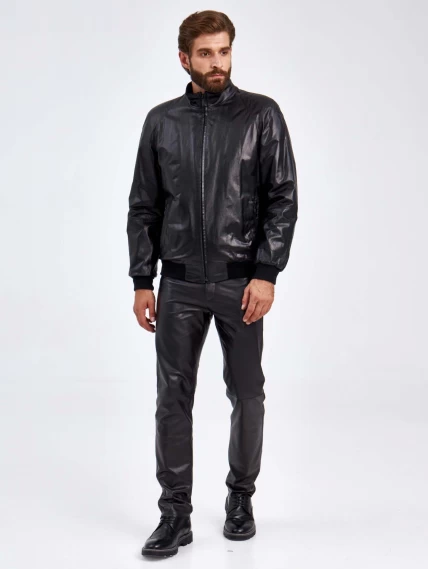 Мужская кожаная куртка бомбер на шерстепоне 524ш, черная, размер 52, артикул 29300-1