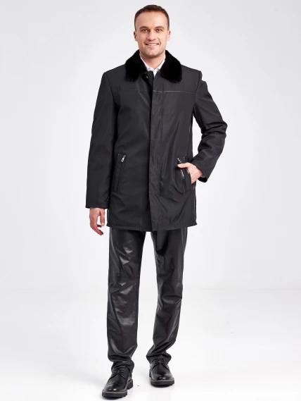 Текстильная зимняя мужская куртка с воротником меха норки 5796, черная, размер 46, артикул 40880-1