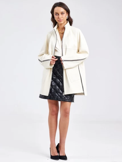 Кожаная женская куртка оверсайз премиум класса 3038, белая, размер 50, артикул 23150-3