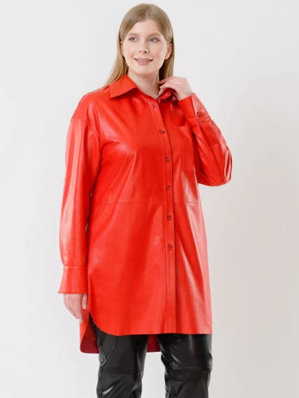Кожаная женская рубашка с поясом из натуральной кожи 01_2, красная, размер 46, артикул 91452-2